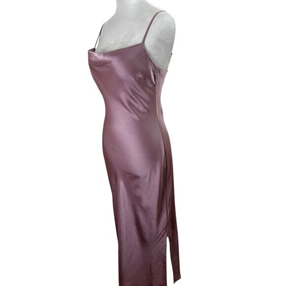 Express Satin Slip Dress Mauve Pink Cowl Neck Midi w/ Side Slit Women’s Small - Picture 5 of 10
